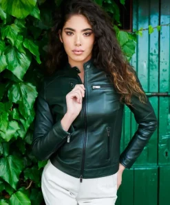 Donna D'Arienzo Giulia - Giacca biker in pelle naturale verde effetto liscio