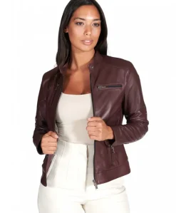 Donna D'Arienzo Giulia - Giacca biker in pelle naturale bordeaux effetto liscio