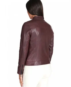 Donna D'Arienzo Giulia - Giacca biker in pelle naturale bordeaux effetto liscio