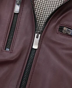 Donna D'Arienzo Giulia - Giacca biker in pelle naturale bordeaux effetto liscio