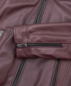 Donna D'Arienzo Giulia - Giacca biker in pelle naturale bordeaux effetto liscio