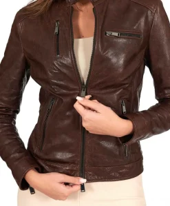 Donna D'Arienzo Giulia - Giacca biker in pelle testa di moro effetto vintage