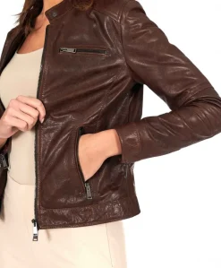 Donna D'Arienzo Giulia - Giacca biker in pelle testa di moro effetto vintage