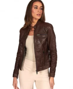 Donna D'Arienzo Giulia - Giacca biker in pelle testa di moro effetto vintage