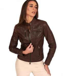 Donna D'Arienzo Giulia - Giacca biker in pelle testa di moro effetto vintage