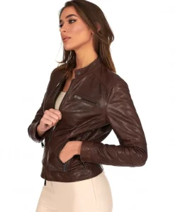 Donna D'Arienzo Giulia - Giacca biker in pelle testa di moro effetto vintage