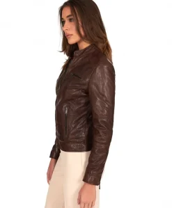 Donna D'Arienzo Giulia - Giacca biker in pelle testa di moro effetto vintage