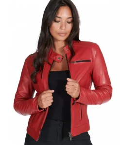 Donna D'Arienzo Giulia - Giacca biker in pelle rossa nappa effetto liscio