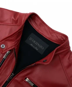 Donna D'Arienzo Giulia - Giacca biker in pelle rossa nappa effetto liscio