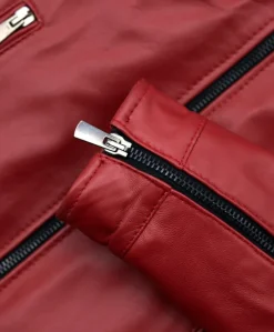 Donna D'Arienzo Giulia - Giacca biker in pelle rossa nappa effetto liscio