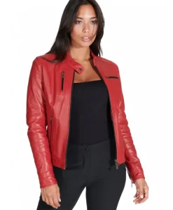 Donna D'Arienzo Giulia - Giacca biker in pelle rossa nappa effetto liscio