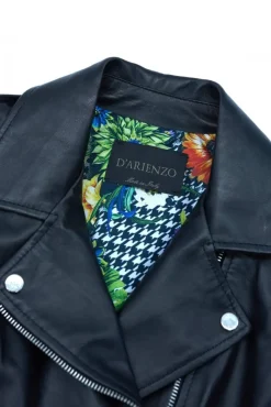 Donna D'Arienzo Grace - Chiodo smanicato biker in pelle nera nappa effetto liscio