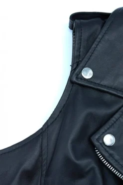 Donna D'Arienzo Grace - Chiodo smanicato biker in pelle nera nappa effetto liscio