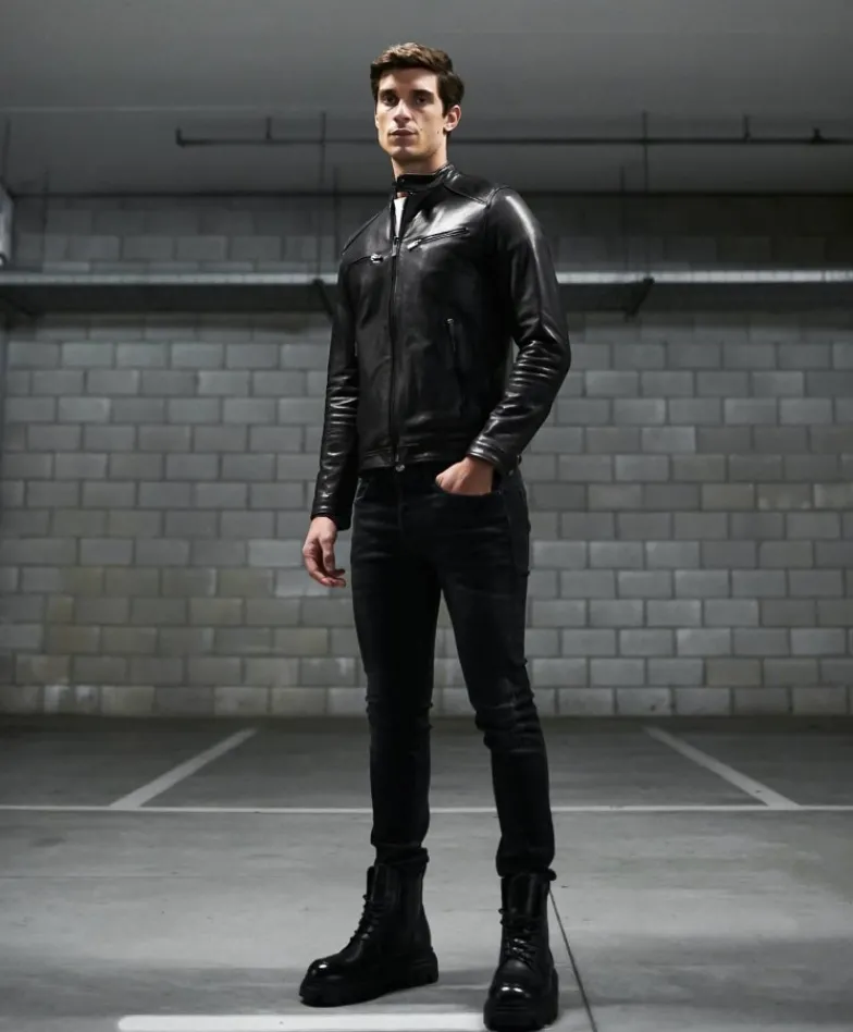 Uomo D'Arienzo Hamilton - Giacca biker in pelle nera vegetale effetto lavato