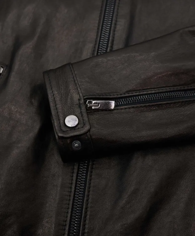 Uomo D'Arienzo Hamilton - Giacca biker in pelle nera vegetale effetto lavato