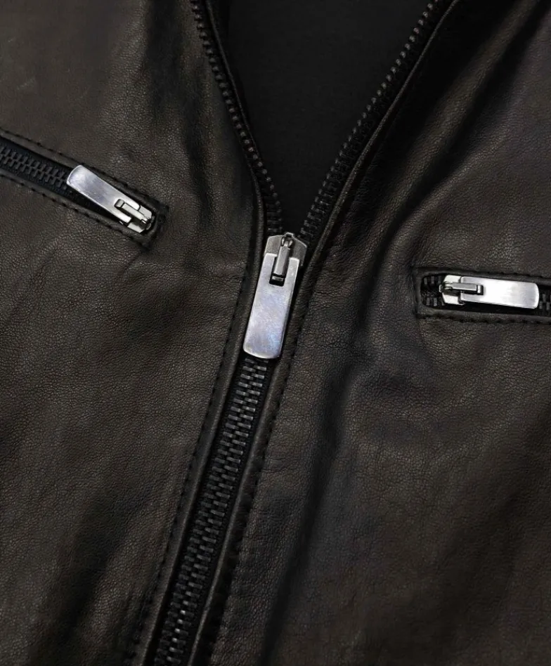 Uomo D'Arienzo Hamilton - Giacca biker in pelle nera vegetale effetto lavato