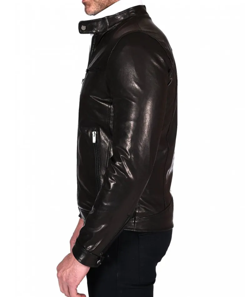 Uomo D'Arienzo Hamilton - Giacca biker in pelle nera vegetale effetto lavato