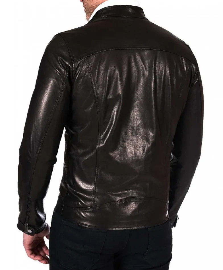 Uomo D'Arienzo Hamilton - Giacca biker in pelle nera vegetale effetto lavato
