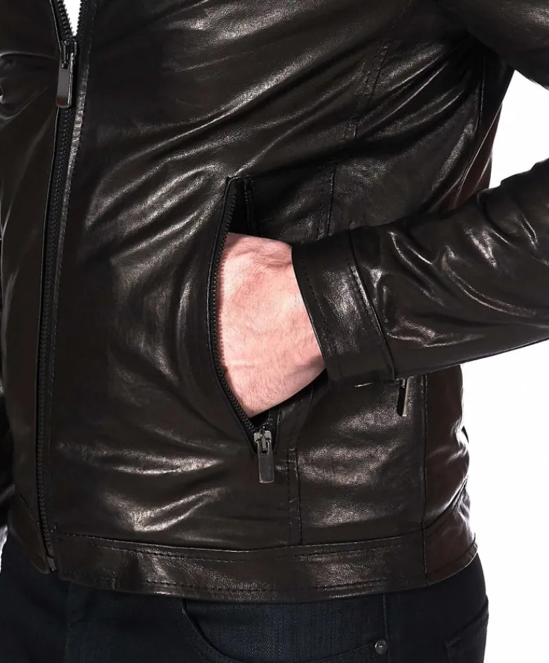 Uomo D'Arienzo Hamilton - Giacca biker in pelle nera vegetale effetto lavato