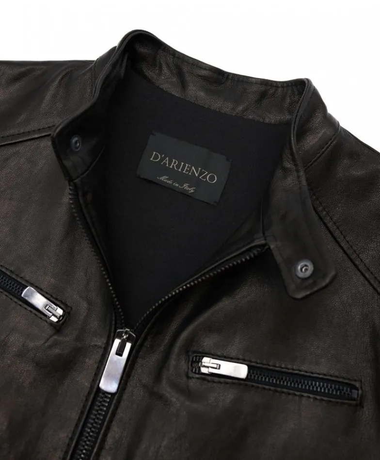 Uomo D'Arienzo Hamilton - Giacca biker in pelle nera vegetale effetto lavato