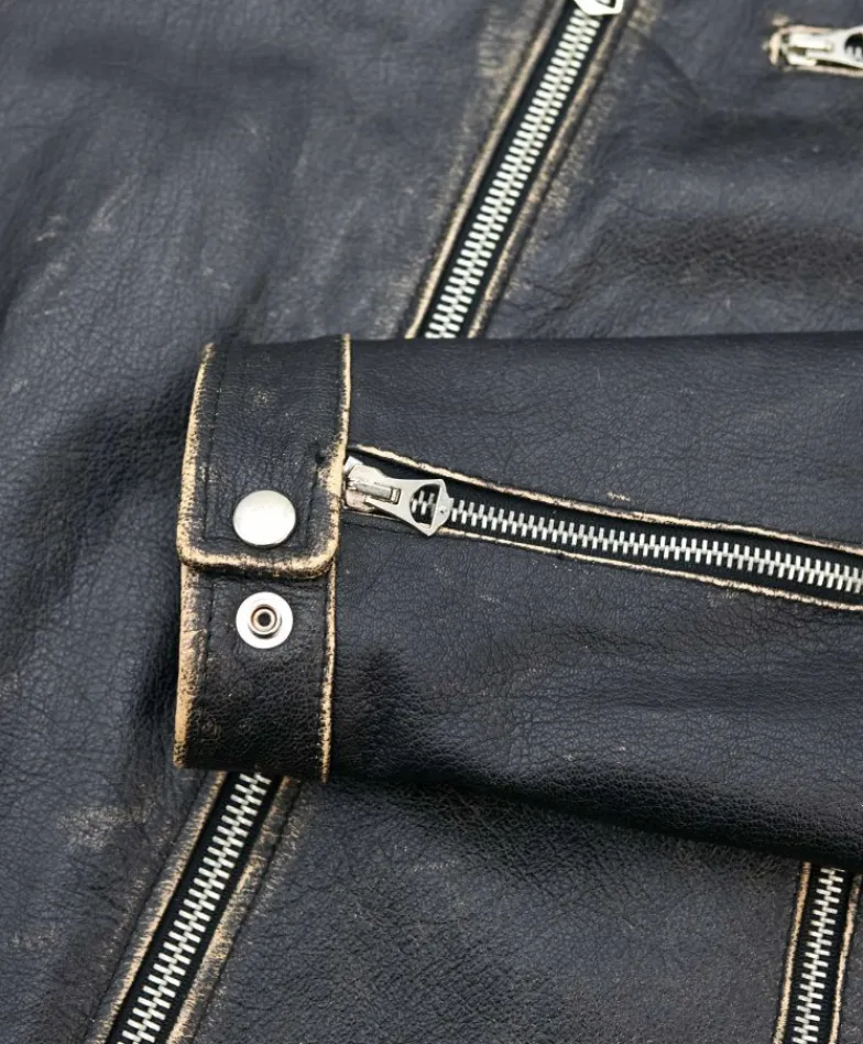 Uomo D'Arienzo Hamilton - Giacca biker in pelle nera vintage effetto invecchiato