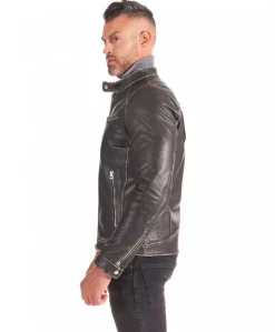 Uomo D'Arienzo Hamilton - Giacca biker in pelle nera vintage effetto invecchiato