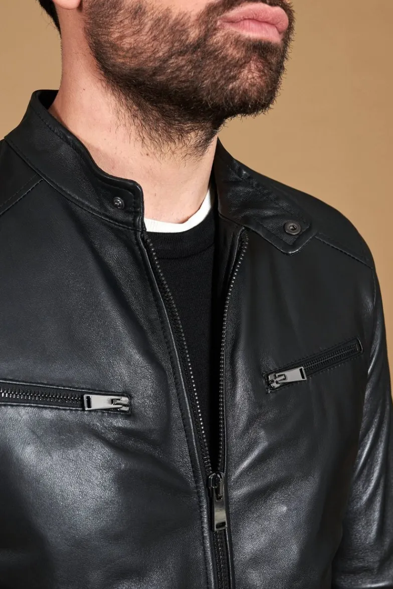 Uomo D'Arienzo Hamilton - Giacca in pelle nera quattro tasche nappa effetto liscio