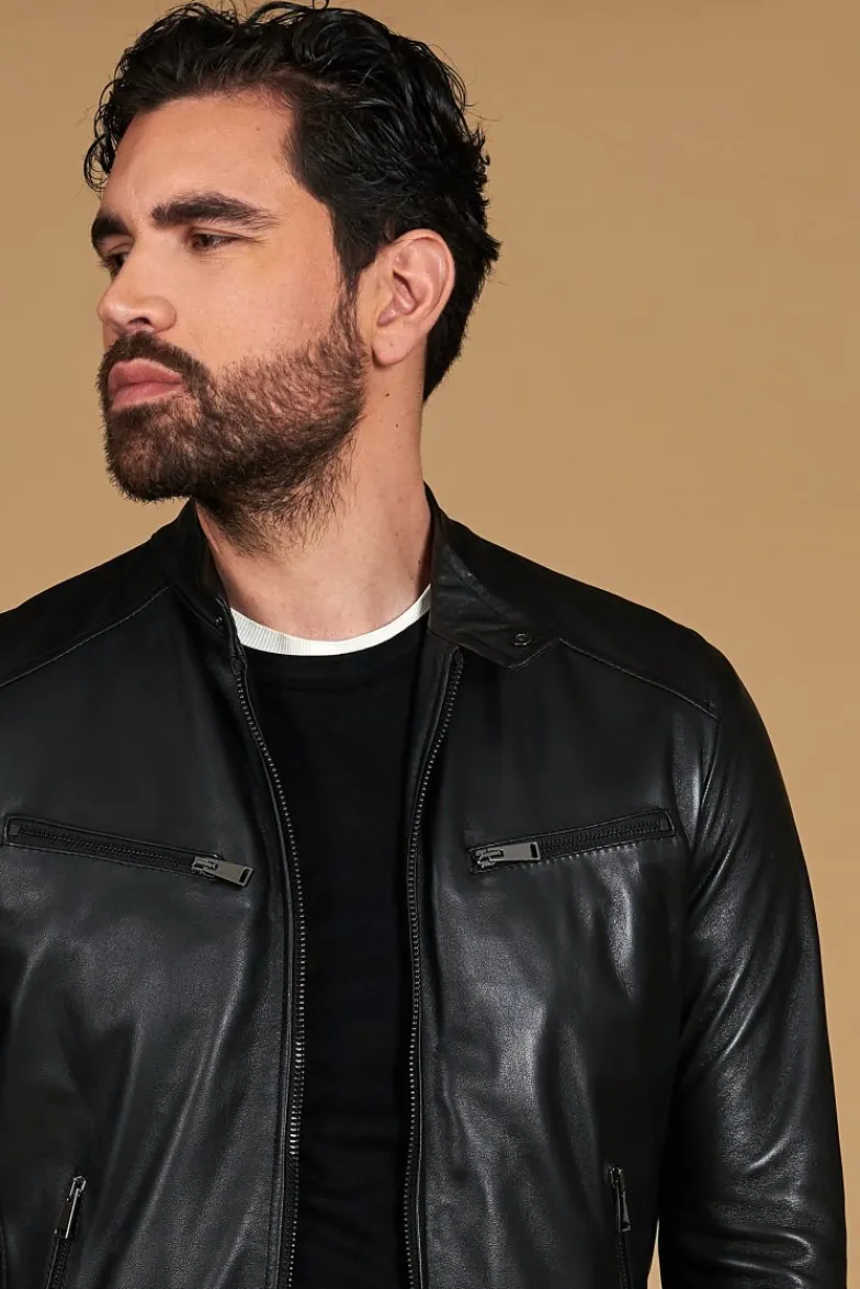 Uomo D'Arienzo Hamilton - Giacca in pelle nera quattro tasche nappa effetto liscio