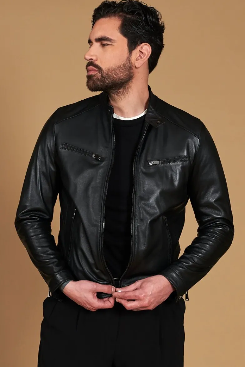 Uomo D'Arienzo Hamilton - Giacca in pelle nera quattro tasche nappa effetto liscio