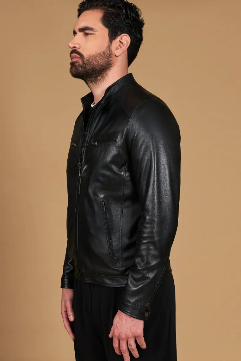 Uomo D'Arienzo Hamilton - Giacca in pelle nera quattro tasche nappa effetto liscio