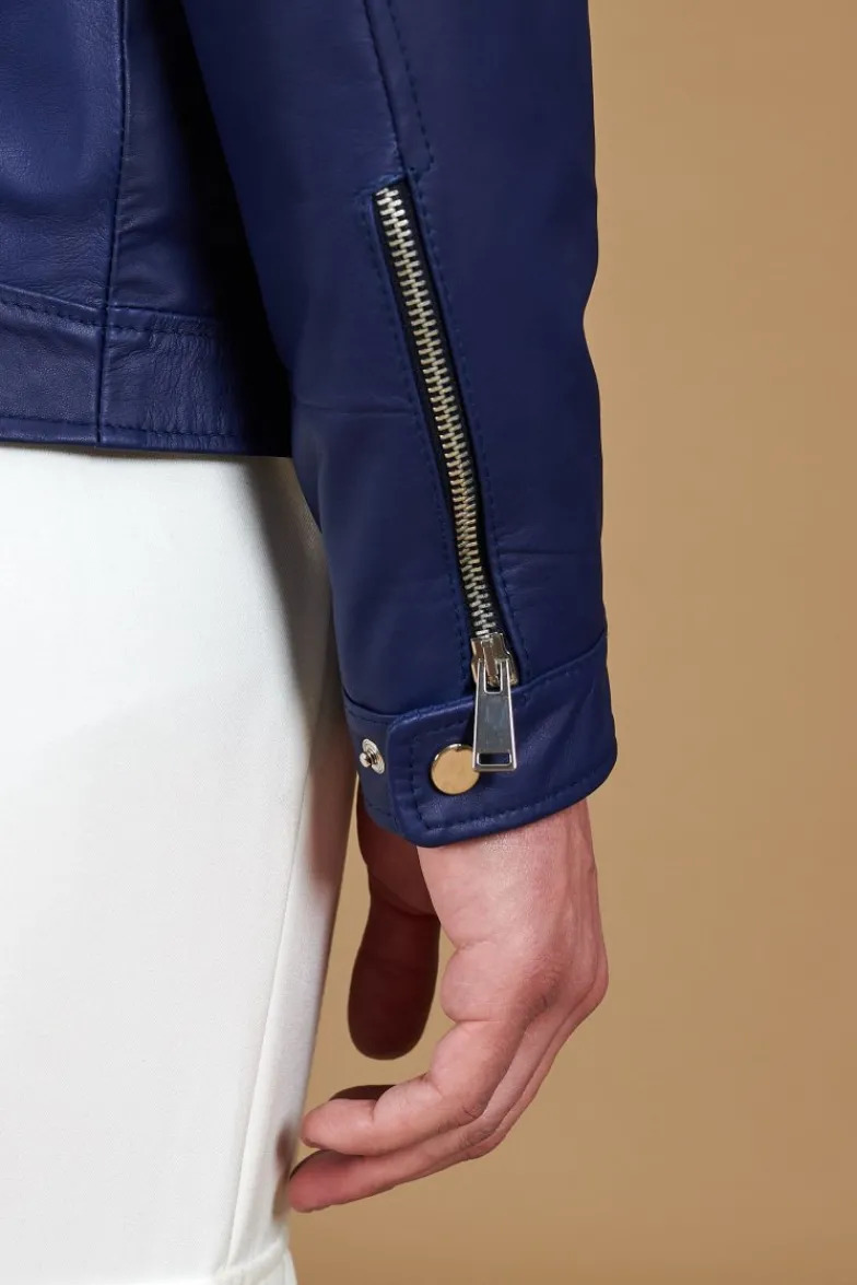 Uomo D'Arienzo Hamilton - Giacca in pelle bluette quattro tasche effetto liscio
