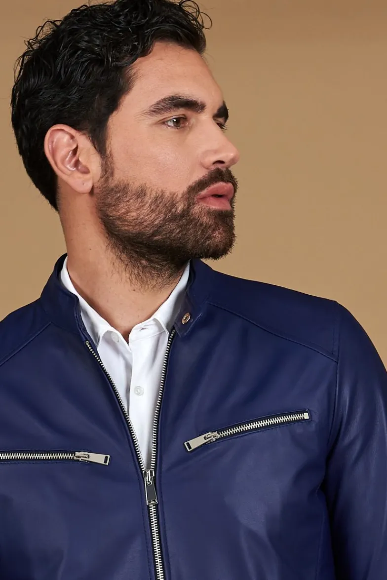 Uomo D'Arienzo Hamilton - Giacca in pelle bluette quattro tasche effetto liscio