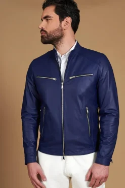 Uomo D'Arienzo Hamilton - Giacca in pelle bluette quattro tasche effetto liscio