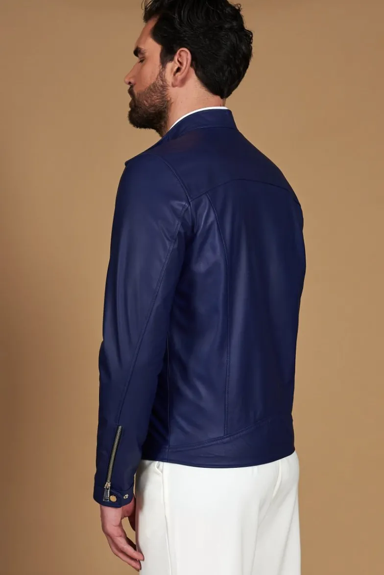 Uomo D'Arienzo Hamilton - Giacca in pelle bluette quattro tasche effetto liscio