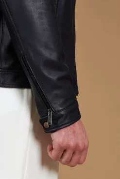 Uomo D'Arienzo Hamilton - Giacca in pelle nappa blu scuro quattro tasche effetto liscio