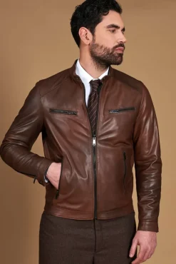 Uomo D'Arienzo Hamilton - Giacca in pelle marrone effetto vintage quattro tasche