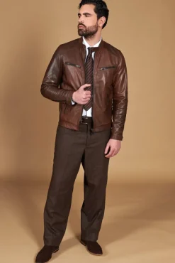 Uomo D'Arienzo Hamilton - Giacca in pelle marrone effetto vintage quattro tasche