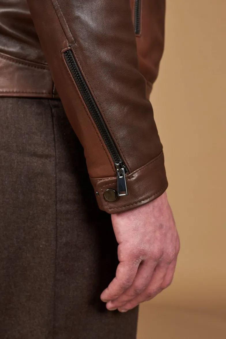 Uomo D'Arienzo Hamilton - Giacca in pelle marrone effetto vintage quattro tasche