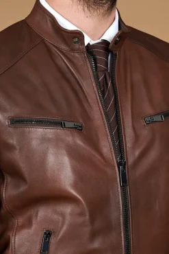 Uomo D'Arienzo Hamilton - Giacca in pelle marrone effetto vintage quattro tasche