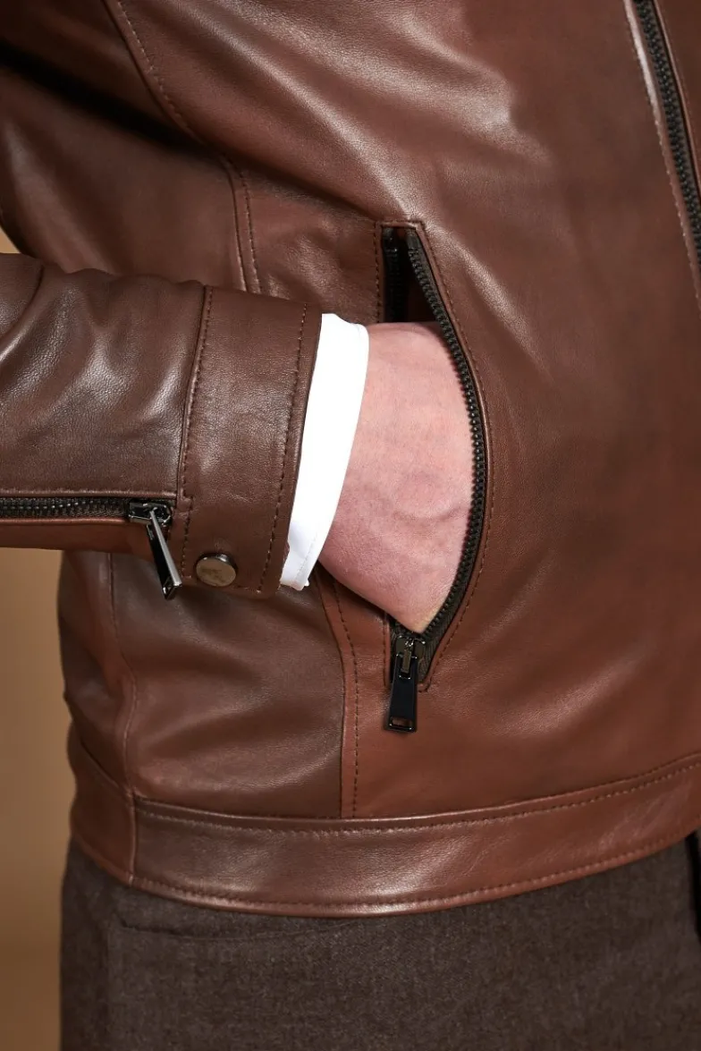Uomo D'Arienzo Hamilton - Giacca in pelle marrone effetto vintage quattro tasche
