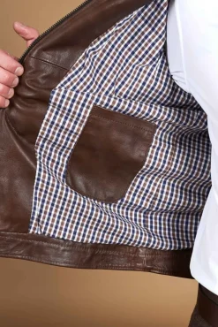 Uomo D'Arienzo Hamilton - Giacca in pelle marrone effetto vintage quattro tasche