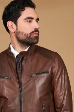 Uomo D'Arienzo Hamilton - Giacca in pelle marrone effetto vintage quattro tasche