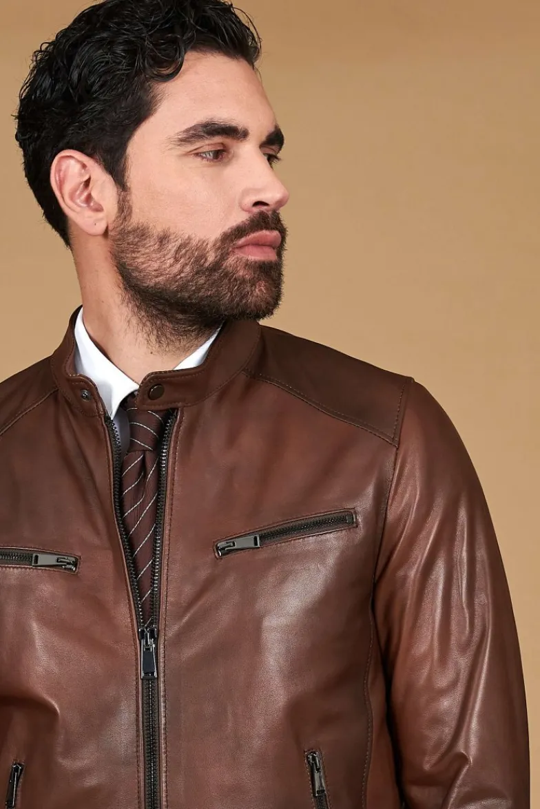 Uomo D'Arienzo Hamilton - Giacca in pelle marrone effetto vintage quattro tasche