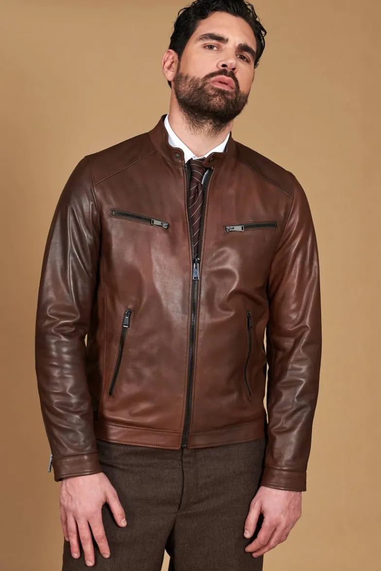 Uomo D'Arienzo Hamilton - Giacca in pelle marrone effetto vintage quattro tasche
