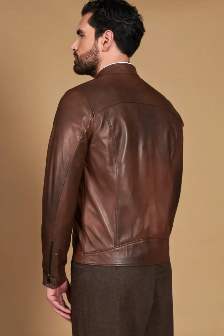 Uomo D'Arienzo Hamilton - Giacca in pelle marrone effetto vintage quattro tasche