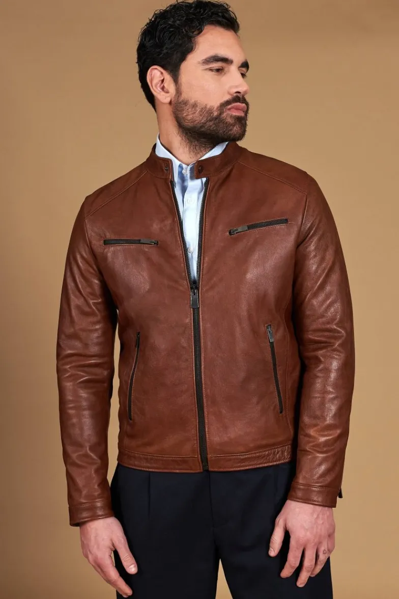 Uomo D'Arienzo Hamilton - Giacca in pelle pull up cuoio effetto vintage