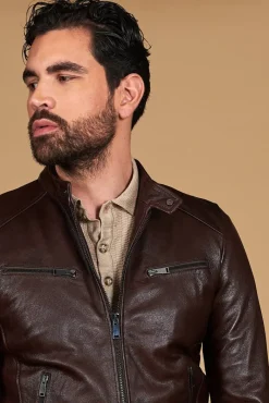 Uomo D'Arienzo Hamilton - Giacca in pelle testa di moro effetto vintage quattro tasche