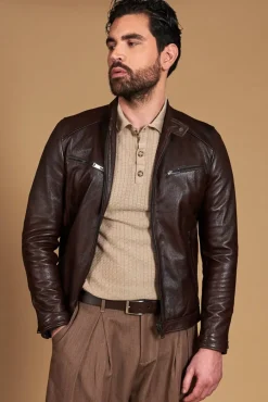 Uomo D'Arienzo Hamilton - Giacca in pelle testa di moro effetto vintage quattro tasche
