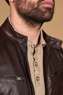 Uomo D'Arienzo Hamilton - Giacca in pelle testa di moro effetto vintage quattro tasche