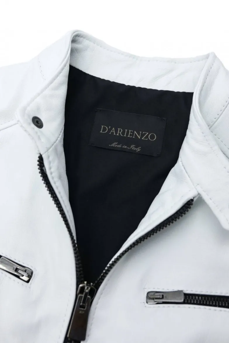 Uomo D'Arienzo Hamilton - Giacca in pelle nappa bianca quattro tasche effetto liscio